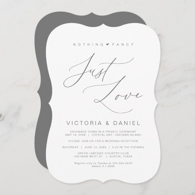 Nothing Fancy Just Love, Dark Grey, Wed Elopement Invitation (Front/Back)