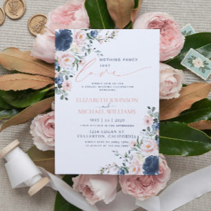 Nothing Fancy Just Love Dusty Blue Blush Wedding Invitation