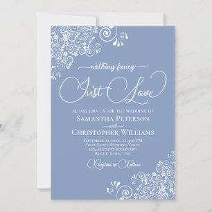 Nothing Fancy Just Love Dusty Blue Wedding Invitation