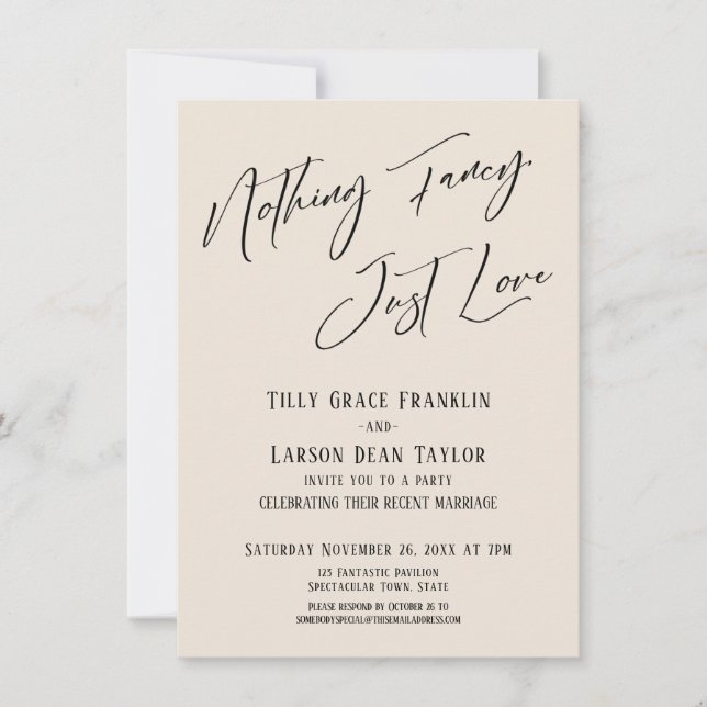 Nothing Fancy, Just Love Elegant Typography Cream Invitation (Front)