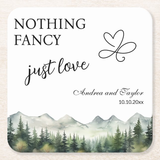 Nothing Fancy Just Love Elegant Wedding Square Paper Coaster (Front)