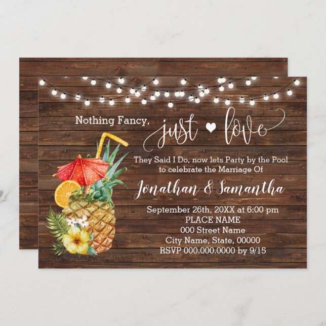 Nothing Fancy Just Love Eloped Pool party Invite (Front/Back)