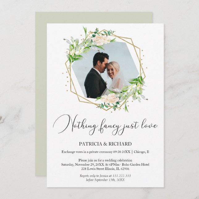 Nothing Fancy Just Love Eloped Wedding Celebration Invitation (Front/Back)