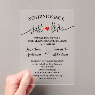 Nothing Fancy Just Love Elopement Minimalist Acrylic Invitations