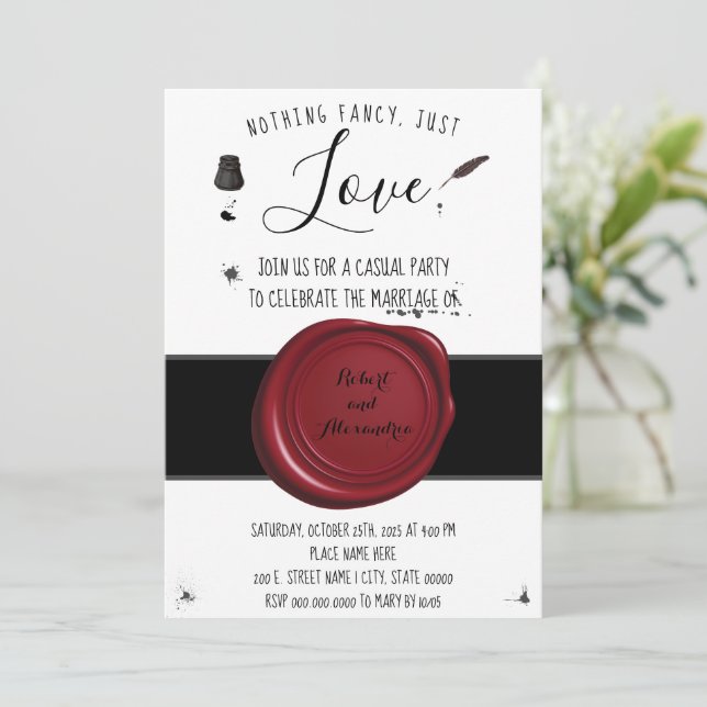 Nothing Fancy Just Love Elopement Pen & Inkwell Invitation (Standing Front)