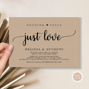 Nothing Fancy Just Love, Elopement, Rustic Wedding Invitation