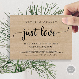 Nothing Fancy Just Love, Elopement, Rustic Wedding Invitation