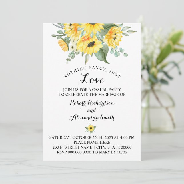 Nothing Fancy Just Love Elopement Sunflowers Invitation (Standing Front)
