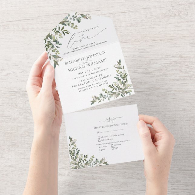 Nothing Fancy Just Love Eucalyptus Casual Wedding All In One Invitation (Tearaway)