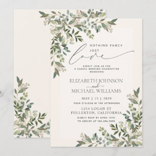 Nothing Fancy Just Love Eucalyptus Casual Wedding Invitation