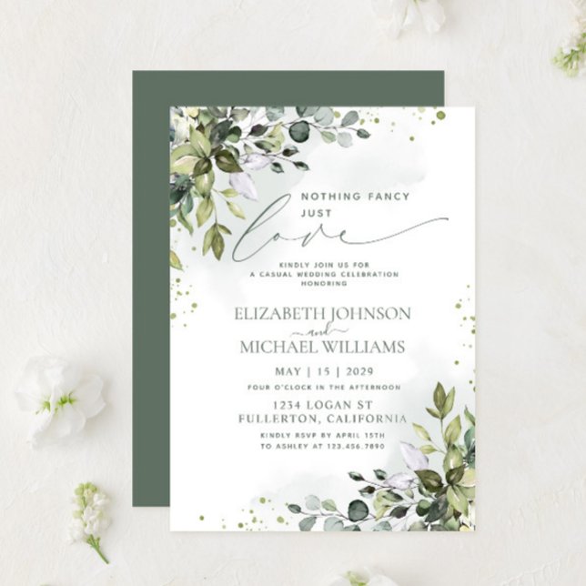 Nothing Fancy Just Love Eucalyptus Green Wedding Invitation (Creator Uploaded)