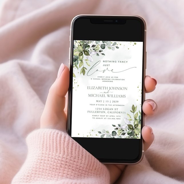 Nothing Fancy Just Love Eucalyptus Green Wedding Invitation (Creator Uploaded)