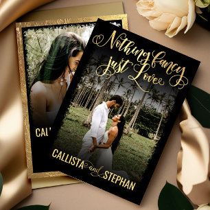 Nothing Fancy Just Love Gold Black Photo Wedding Invitation