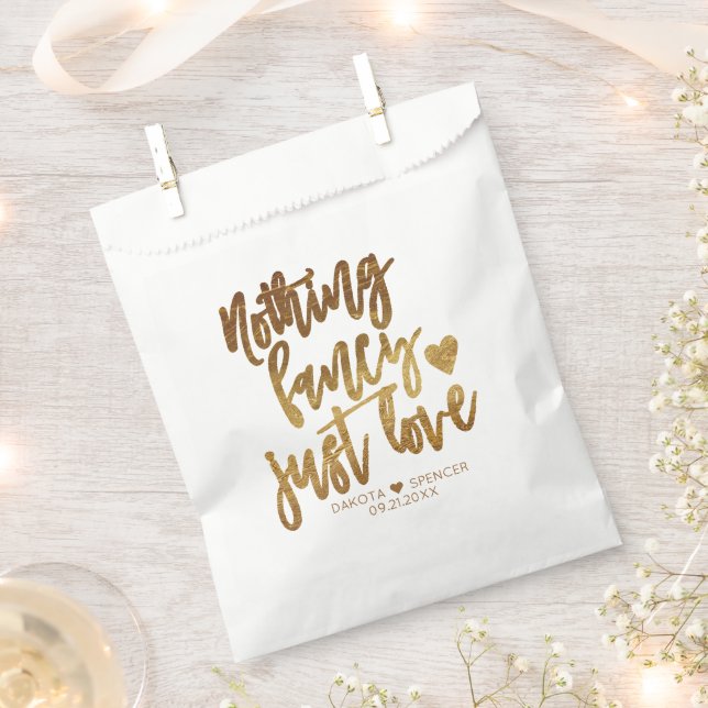 Nothing Fancy Just Love | Gold Heart Micro Wedding Favour Bag (Clipped)