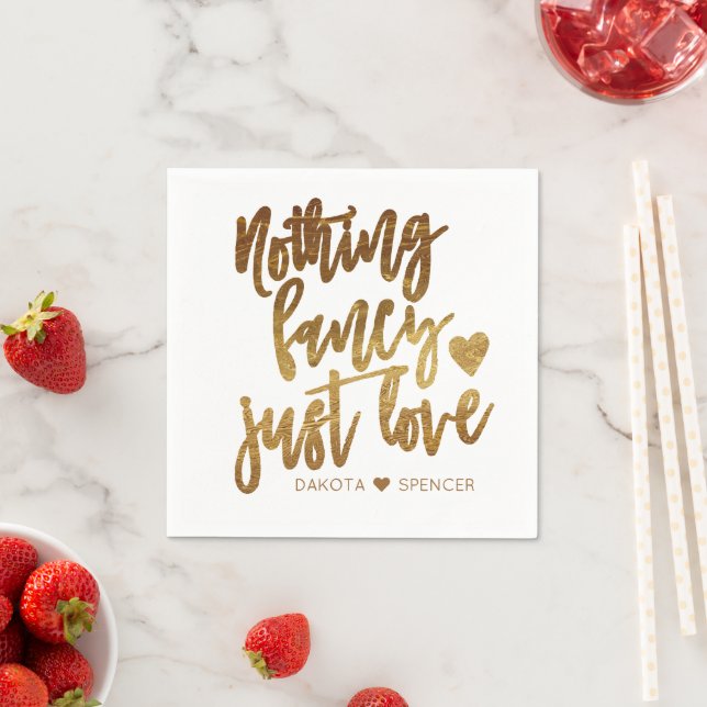 Nothing Fancy Just Love | Gold Heart Micro Wedding Napkin (Insitu)