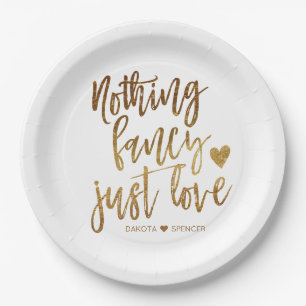 Nothing Fancy Just Love   Gold Heart Micro Wedding Paper Plate