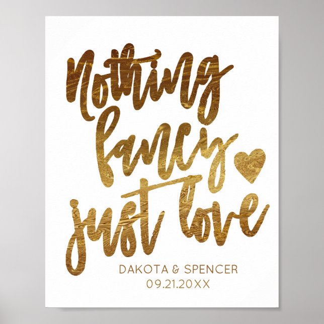 Nothing Fancy Just Love | Gold Heart Micro Wedding Poster (Front)