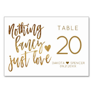 Nothing Fancy Just Love   Gold Heart Micro Wedding Table Number