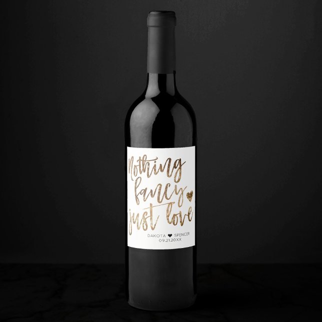 Nothing Fancy Just Love | Gold Heart Micro Wedding Wine Label (Creator Uploaded)