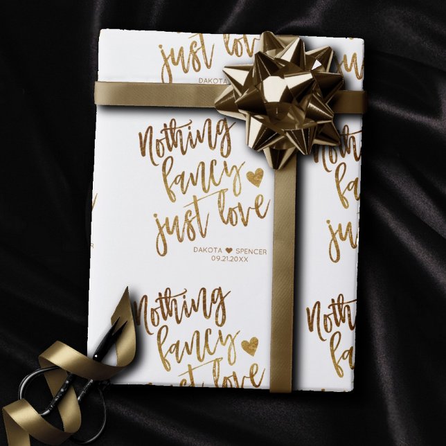 Nothing Fancy Just Love | Gold Heart Micro Wedding Wrapping Paper (Creator Uploaded)