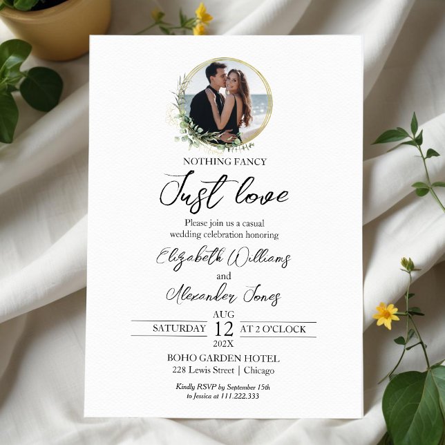 Nothing Fancy Just Love Greenery Photo Wedding Invitation (Creator Uploaded)