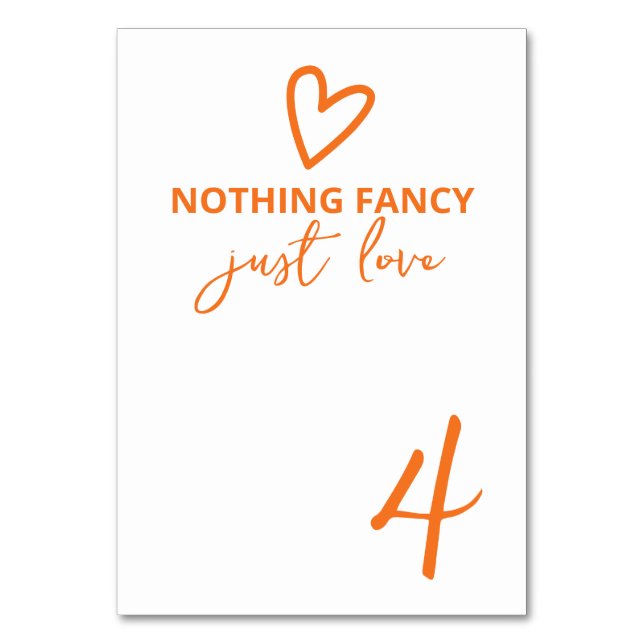 Nothing Fancy Just Love Groovy Retro 70s Wedding Table Number (Front)