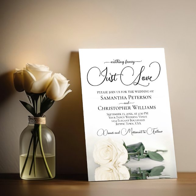 Nothing Fancy Just Love Ivory White Rose Wedding Invitation (Creator Uploaded)