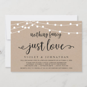Nothing Fancy, Just Love, Kraft Wedding Elopement Invitation