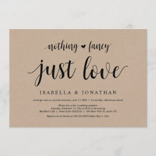Nothing Fancy, Just Love, Kraft, Wedding Elopement Invitation