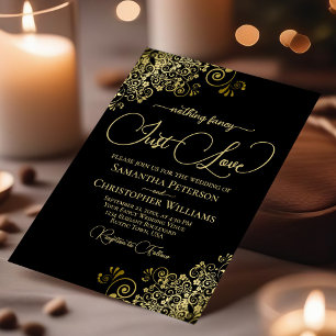 Nothing Fancy Just Love Lacy Gold & Black Wedding Invitation