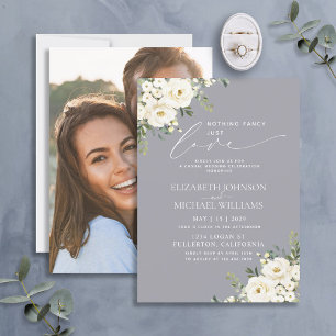 Nothing Fancy Just Love Light Grey Photo Wedding Invitation