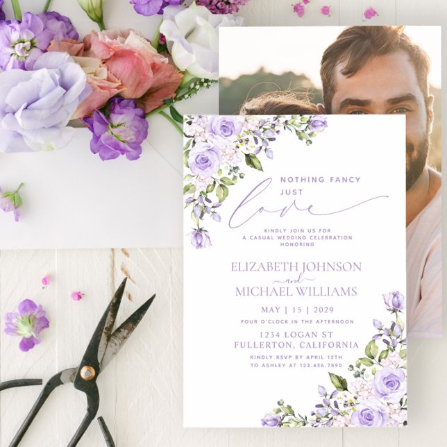 Nothing Fancy Just Love Lilac Lavender Photo Invitation (Creator Uploaded)