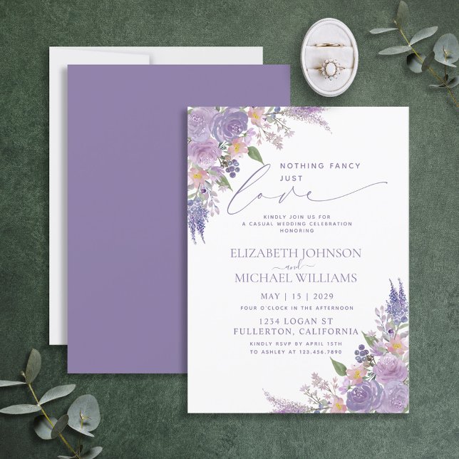 Nothing Fancy Just Love Lilac Lavender Wedding Invitation (Creator Uploaded)