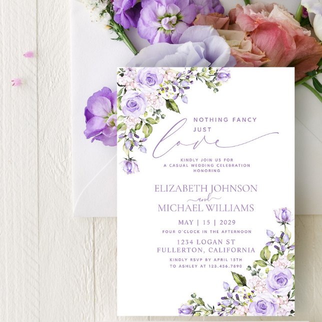 Nothing Fancy Just Love Lilac Lavender Wedding Invitation (Creator Uploaded)