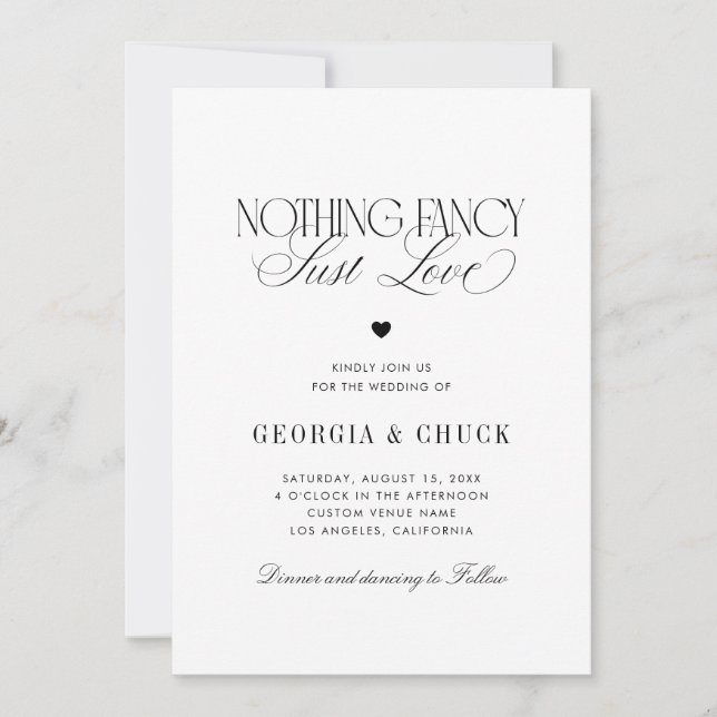 Nothing Fancy Just Love Luxe Script Photo Wedding Invitation (Front)