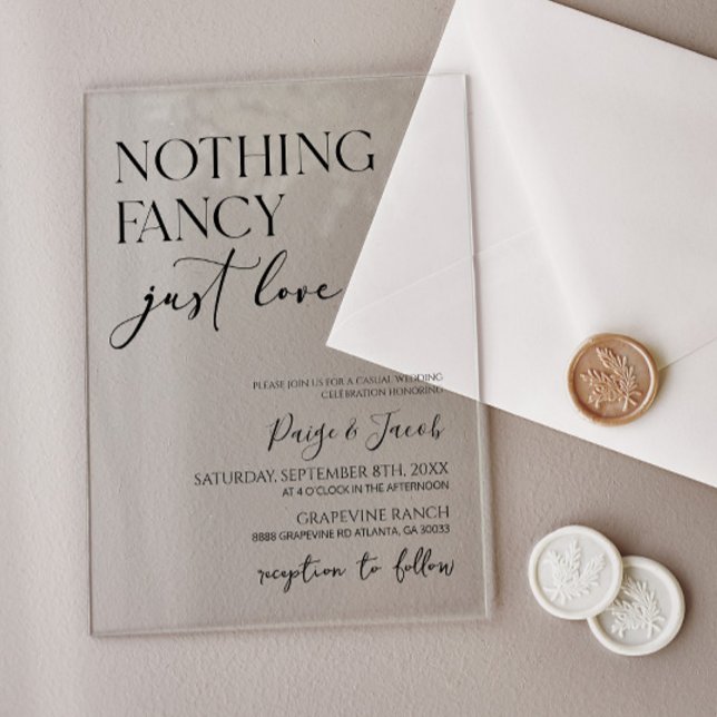 Nothing Fancy Just Love Minimalist Casual Wedding Acrylic Invitations (Creator Uploaded)