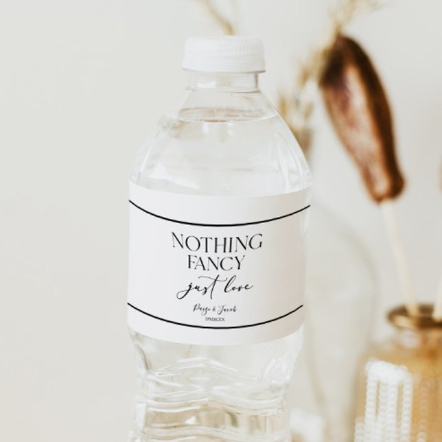 Nothing Fancy Just Love Minimalist Casual Wedding Water Bottle Label (Creator Uploaded)