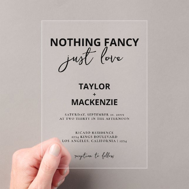 Nothing Fancy Just Love Minimalist Wedding Acrylic Invitations (Insitu (Handheld))