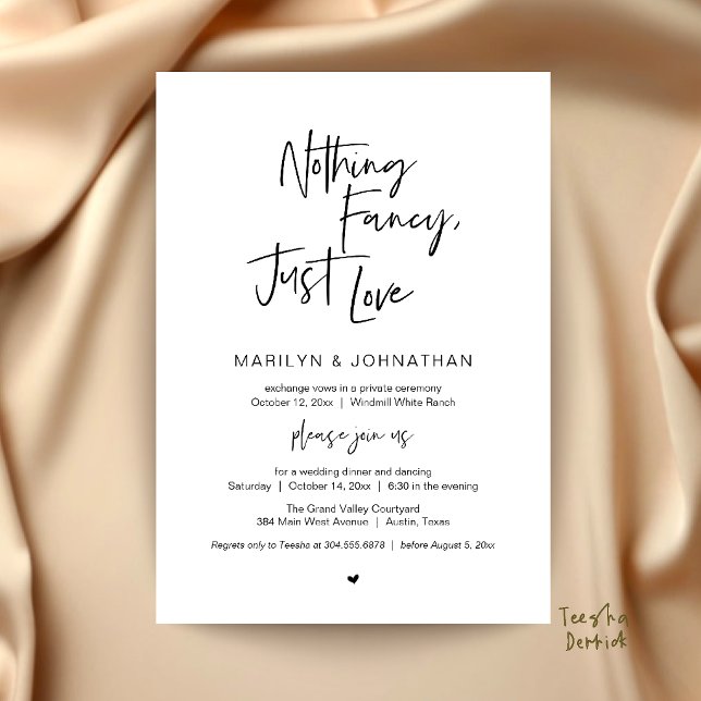 Nothing Fancy Just Love Minimalist Wedding Dinner Invitation (Nothing Fancy Just Love Minimalist Wedding Dinner Invitation Card in Black and White)