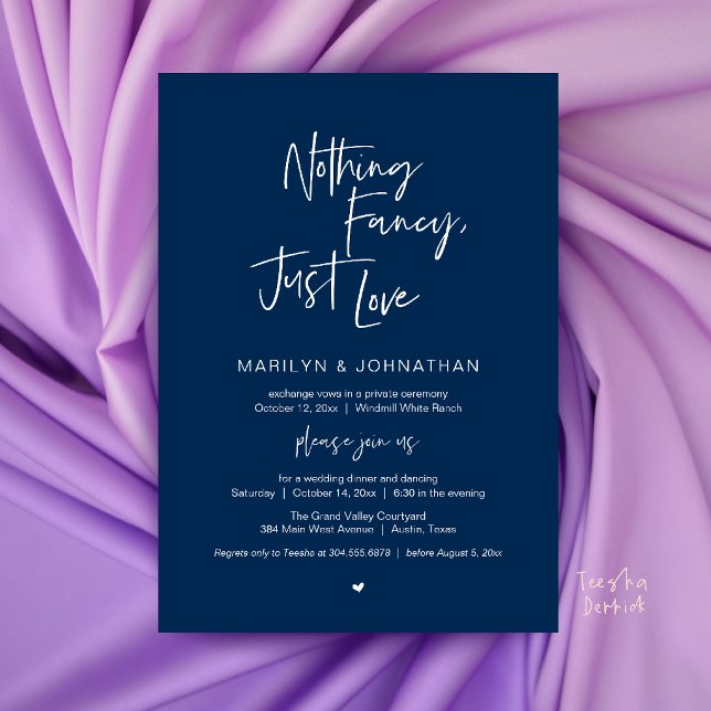 Nothing Fancy Just Love Minimalist Wedding Dinner Invitation (Nothing Fancy Just Love Minimalist Wedding Dinner Invitation Card in Navy Blue)