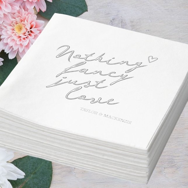 Nothing Fancy Just Love Minimalist Wedding Foil Napkins (Nothing Fancy Just Love Minimalist Wedding Foil Napkins by Ricaso. Real foil in gold, silver & rose)