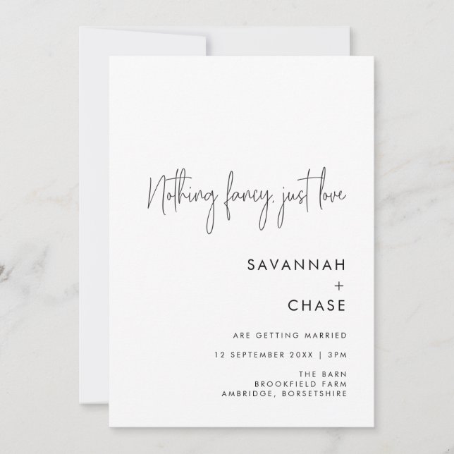 Nothing Fancy Just Love Minimalist Wedding Invitat Invitation (Front)