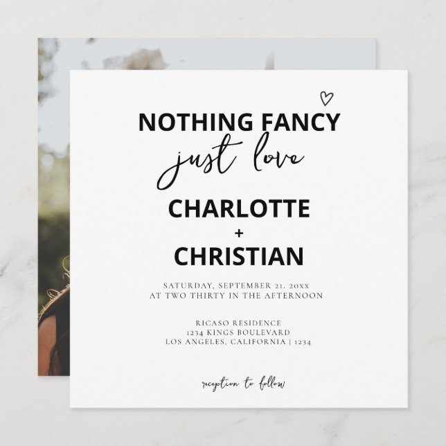 Nothing Fancy Just Love Minimalist Wedding Invitation (Front/Back)