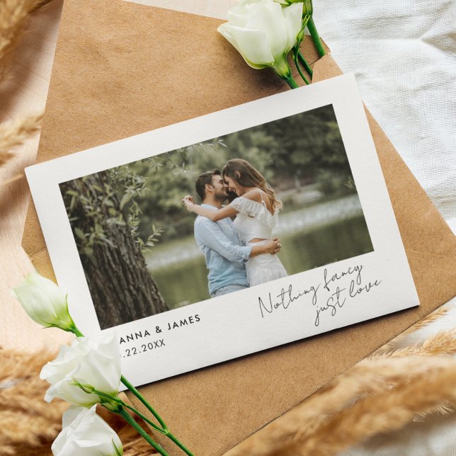 “Nothing Fancy, Just Love” Modern Announcement (Minimalist Simple Elopement Announcement)