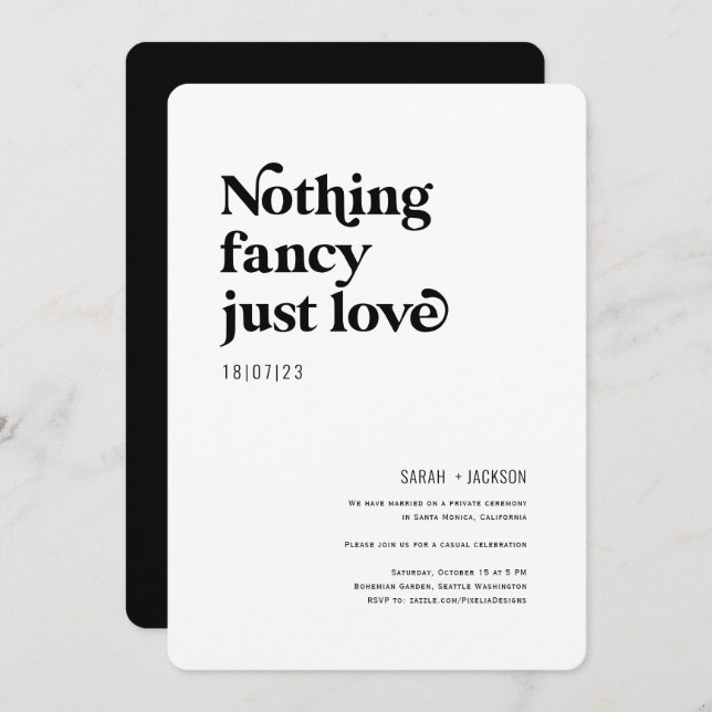 Nothing fancy just love modern elopement wedding i invitation (Front/Back)