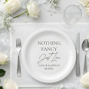 Nothing Fancy Just Love Modern Minimalist Wedding Paper Plate
