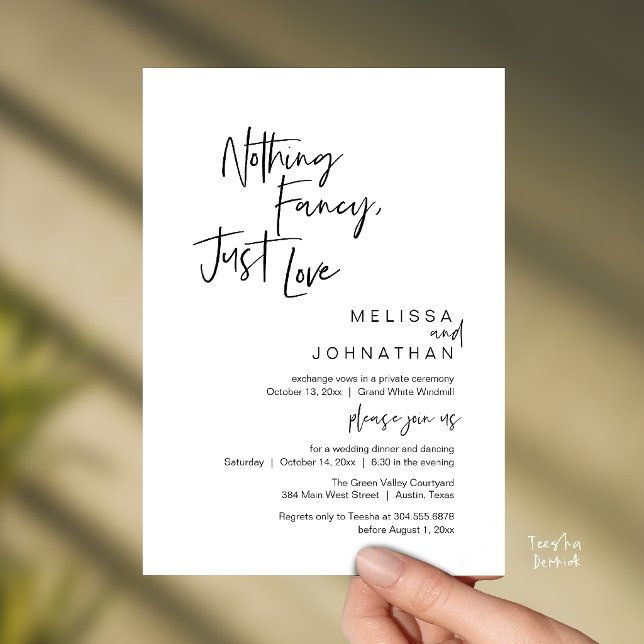 Nothing Fancy Just Love, Modern Wedding Dinner  Invitation (Nothing Fancy Just Love, Modern Wedding Dinner Invitation Card in Black and White)