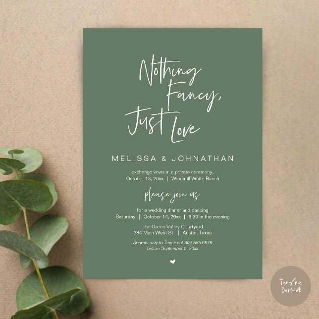 Nothing Fancy Just Love, Modern Wedding Dinner Invitation (Nothing Fancy Just Love, Modern Wedding Reception Dinner Lunch Brunch Invites Card in Sage Green)