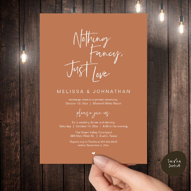 Nothing Fancy Just Love, Modern Wedding Dinner Invitation (Nothing Fancy Just Love, Modern Wedding Reception Dinner Lunch Brunch Invites Card in Terracotta)