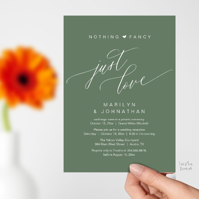 Nothing Fancy Just Love Modern Wedding Reception Invitation (Nothing Fancy Just Love Modern Wedding Reception Dinner Invitation Card in Sage Green)